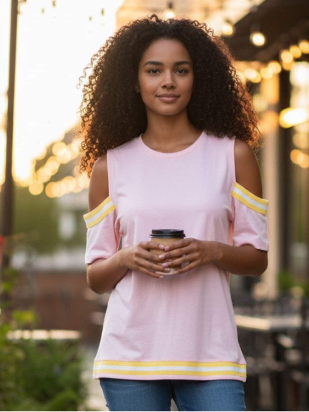 ASOS Pink Short Sleeve Tee with Yellow Stripes